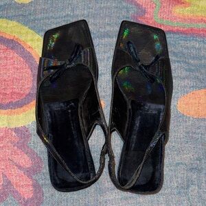 Iridescent Blue Italian Leather Kitten Heel
